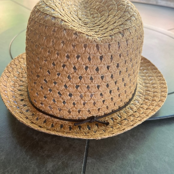 Tan Woven Straw Fedora Hat with Pinched Crown - Picture 4 of 4